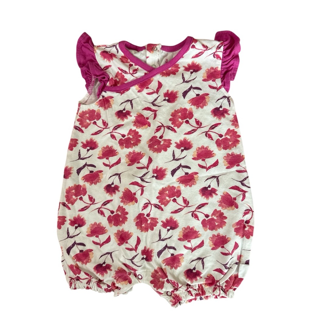 Burt's Bees Baby Romper with Pink Floral Design - Picture 1 of 2